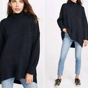 Free People NWT Black Cozy Time Funnel Pullover Top Sz.Sm Minimalist Oversized